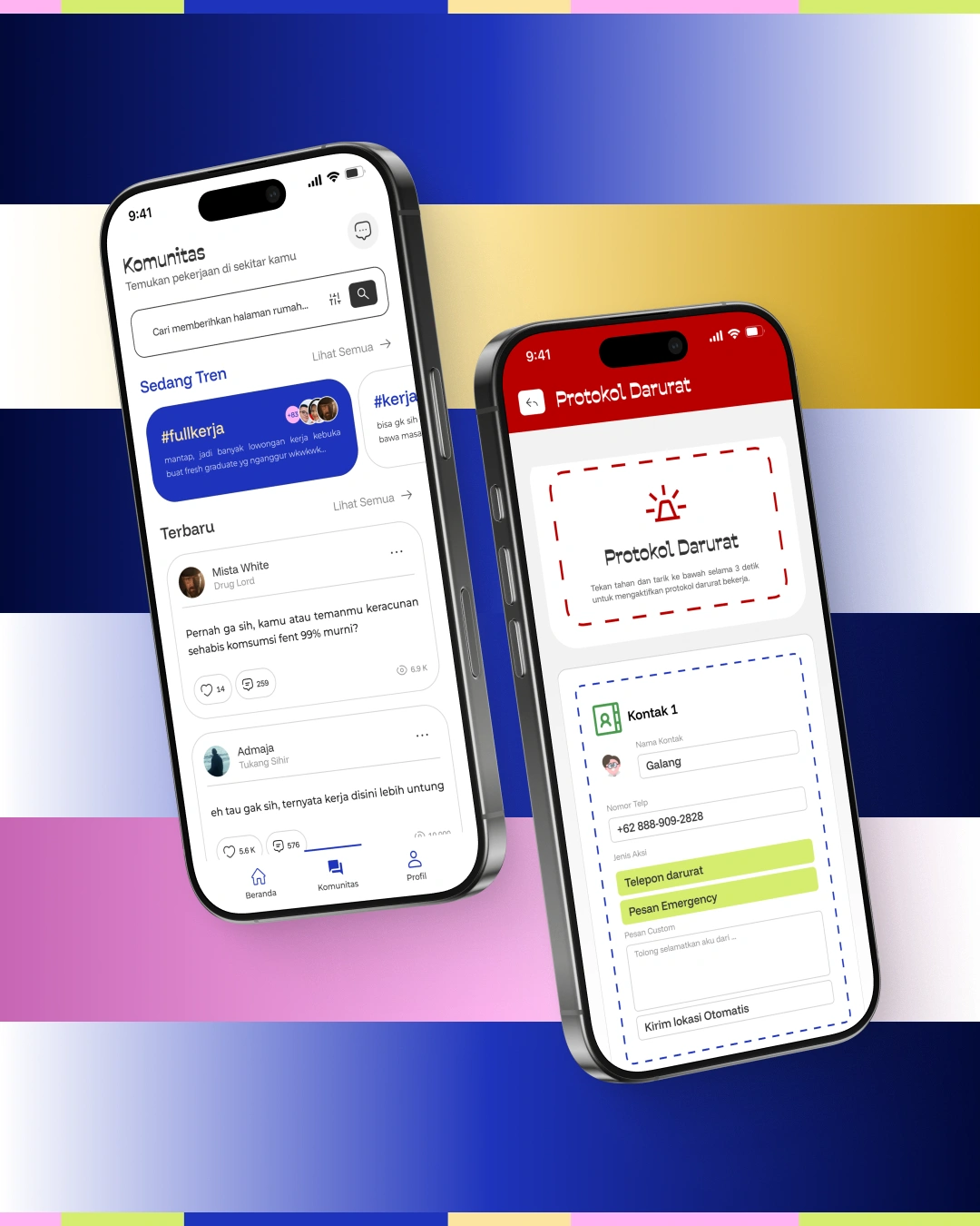 Three screens: QR payment receipt, dashboard with earnings/stats, and detailed professional profile with certificates
